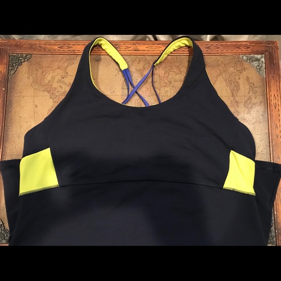 Athleta Tops - ATHLETA blue yellow tank built in bra XL EUC